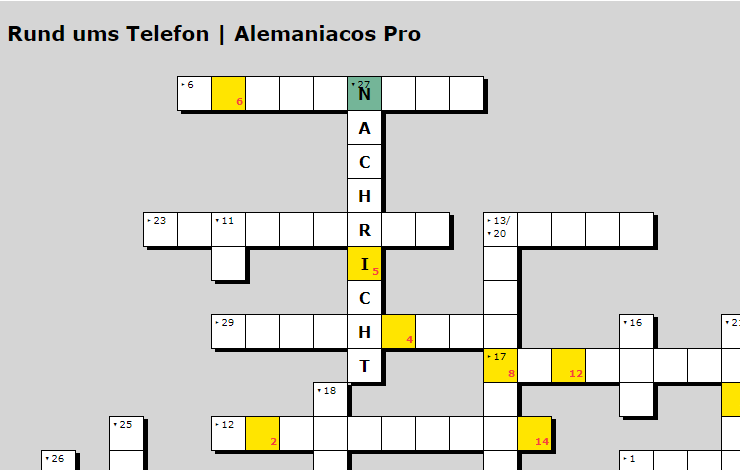 Cruzigrama – Vocabulario sobre el teléfono en alemán